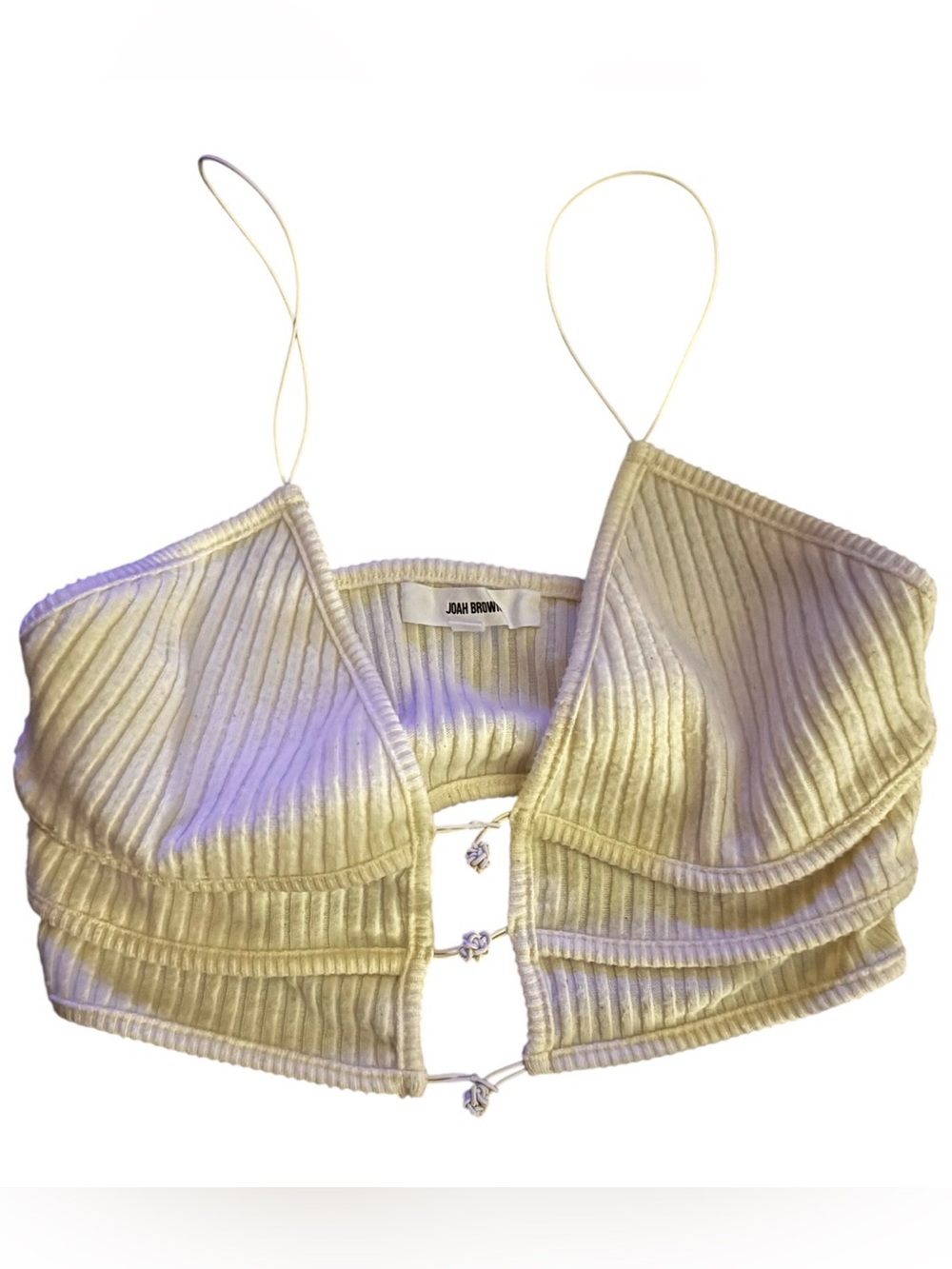 Joah Brown size S/M Triangle Cropped Tank Top Cami Cream Sexy Soft Ivory Ribbed - Picture 3 of 8